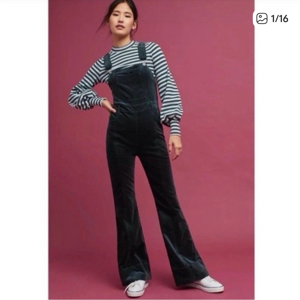 Pilcro Black Velvet Flared Overalls